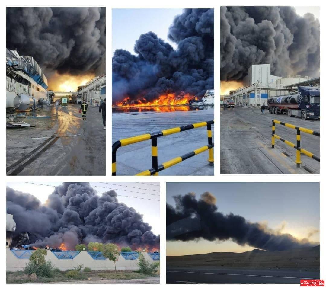 آتش سوزی گسترده در کارخانه طبیعت زرندیه همراه با خسارت سنگین مالی